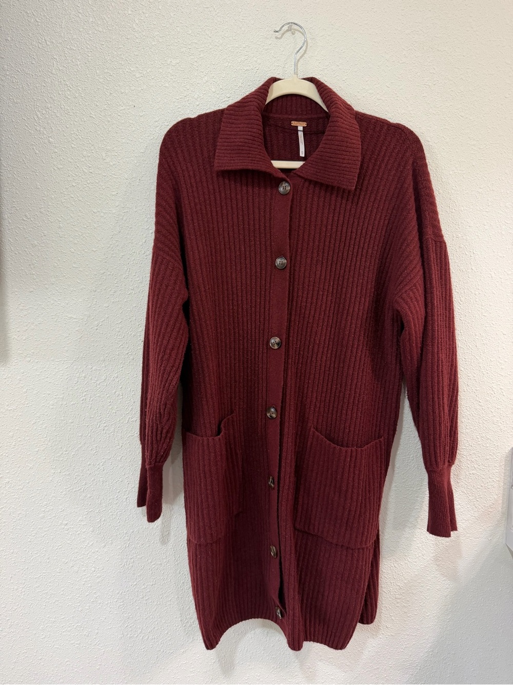 Free People Emmy Cardi Burgundy Matter Root Full Length Cardigan Womens Size XS - Picture 4 of 7